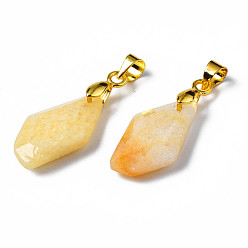 Topaz Jade Natural Topaz Jade Pendants, with Light Gold Brass Findings, Faceted, Electroplate, Polygon, 19.5x11.5x5.5mm, Hole: 3.5x4mm
