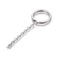 Stainless Steel Color 304 Stainless Steel Split Key Ring Clasps, For Keychain Making, with Extended Cable Chains, Stainless Steel Color, 80mm, Ring: 28x3mm