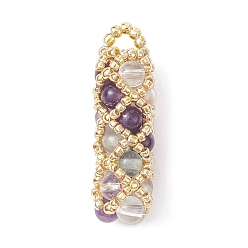 Coloré Pendentifs pierres précieuses naturelles mixtes, Charmes de colonne avec perles de mer enveloppées, colorées, 31x10mm, Trou: 3x2.5mm