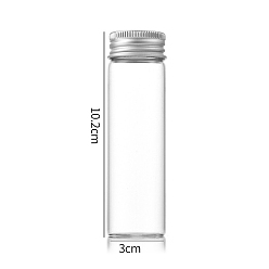 Argent Bouteilles en verre transparent conteneurs de perles, tubes de stockage de billes à vis avec capuchon en aluminium, colonne, argenterie, 3x10 cm, capacité: 50 ml (1.69 fl. oz)