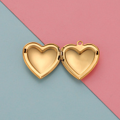 Golden Stainless Steel Locket Pendants, Photo Frame Charms for Necklaces, Heart, Golden, 26x22.6mm