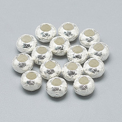 Plata 925 plata esterlina cuentas europeas, abalorios de grande agujero, Rondana plana, plata, 9.5x6.5 mm, agujero: 4 mm