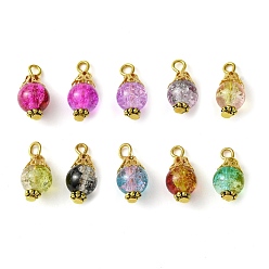 Mixed Color 10Pcs 10 Color Round Glass Round Pendant, with Iron Loops, Mixed Color, 16x8mm, Hole: 1.8mm, 1Pc/color