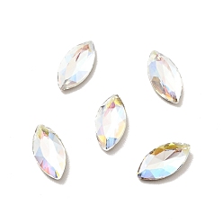 Light Crystal AB K9 Glass Rhinestone Cabochons, Flat Back & Back Plated, Faceted, Horse Eye, Light Crystal AB, 10x5x2.5mm