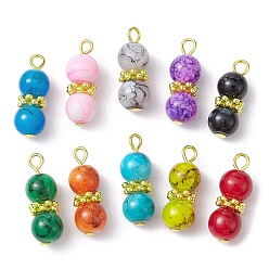 Mixed Color 10Pcs 10 Color Glass Round Beaded Pendant, with Alloy and Iron Findings, Gourd Charms, Mixed Color, 23.5x8mm, Hole: 3.2mm, 1Pc/color