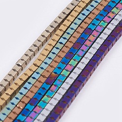 Couleur Mélangete Galvanoplastie non magnétiques hématite synthétique brins de perles, cube, couleur mixte, 3x3x3mm, Trou: 0.5mm, Environ 132 pcs/chapelet, 15.7 pouce (9.8 cm)