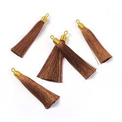 Saddle Brown Nylon Tassel Big Pendants, with Iron Findings, Golden, Saddle Brown, 86x9.5mm, Hole: 3x5mm
