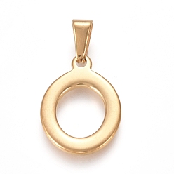 Letter O 304 Stainless Steel Pendants, Golden, Initial Letter.O, 21x15x1.8mm, Hole: 3x7mm