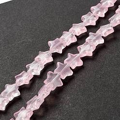Pink Cuentas de vidrio transparente hebra, estrella, rosa, 10x10x4 mm, agujero: 0.8 mm, sobre 40 unidades / cadena, 13.39~14.17 pulgada (34~36 cm)