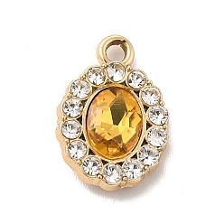 Gold UV Plating Alloy Pendants, with Crystal Rhinestone and Glass, Golden, Oval Charms, Gold, 18x12.5x4mm, Hole: 2mm