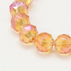 Orange Electroplate Glass Beads Strands, Full Rainbow Plated, Faceted, Round, Orange, 10mm, Hole: 1mm
