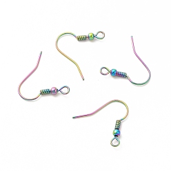 Rainbow Color Ion Plating(IP) 304 Stainless Steel Earring Hooks, Ear Wire, French Hooks with Coil and Ball, Rainbow Color, 20x21x3mm, 9 Gauge, Hole: 2mm