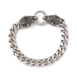 Stainless Steel Color 201 Stainless Steel Curb Chains Bracelet with Wolf Clasp for Women, Stainless Steel Color, 8-7/8 inch(22.5cm)