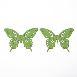 Olive Drab Spray Painted 430 Stainless Steel Filigree Joiners Links, Etched Metal Embellishments, Butterfly, Olive Drab, 35x44x0.4mm, Hole: 1~1.6mm