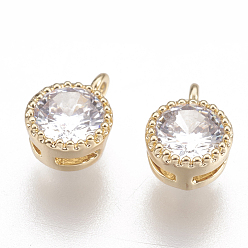 Real 18K Gold Plated Brass Cubic Zirconia Charms, Flat Round, Nickel Free, Real 18K Gold Plated, 7x5x3mm, Hole: 1mm