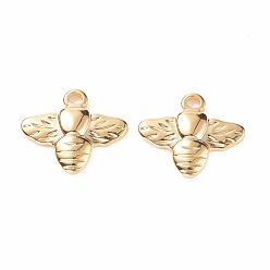 Golden 304 Stainless Steel Charms, Textured, Bee, Golden, 12.5x15x2mm, Hole: 1.5mm