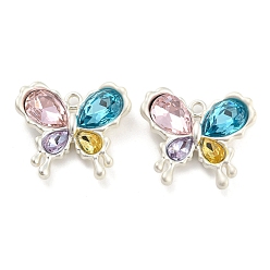 Silver Alloy with Colorful Glass Pendants, Butterfly Charms, Silver, 21x24x6.5mm, Hole: 1.8mm