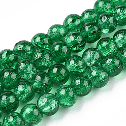 Green Spray Painted Crackle Glass Beads Strands, Round, Green, 4mm, Hole: 1.1~1.3mm, about 197~200pcs/strand, 30.31 inch~31.50 inch(77~79cm)