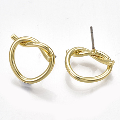 Light Gold Alloy Stud Earrings, with Steel Pins, Heart, Light Gold, 14x17~18mm, Pin: 0.7mm