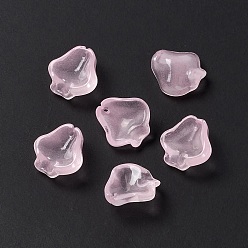 Perlas de Color Rosa Transparentes pintados con spray colgantes de cristal, encantos de forma de pétalo, rosa perla, 15.5~16x15~15.5x6.5~7 mm, agujero: 1.2 mm