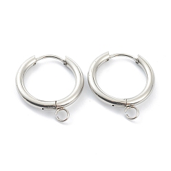 Stainless Steel Color 201 Stainless Steel Huggie Hoop Earring Findings, with Horizontal Loop and 316 Surgical Stainless Steel Pin, Stainless Steel Color, 21x19x2.5mm, Hole: 2.5mm, Pin: 1mm