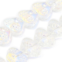Clear AB Transparent Electroplate Glass Beads Strands, Rainbow Plated, Skull Head, Clear AB, 13x10x6mm, Hole: 1mm, about 65pcs/strand, 25.59''(65cm)