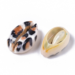 Peru Printed Natural Cowrie Shell Beads, No Hole/Undrilled, with Leopard Print Pattern, Peru, 18~21x12~15x7mm