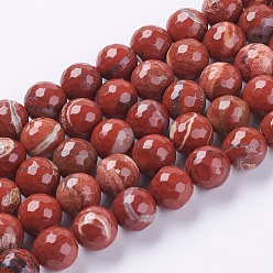 Red Jasper Natural Red Jasper Beads Strands, Faceted, Round, FireBrick, 6mm, Hole: 1mm, about 63pcs/strand, 15.55 inch