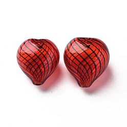 Rojo Oscuro Cuentas de globo de vidrio soplado hechas a mano transparentes, patrón de la raya, corazón, de color rojo oscuro, 22.5~24.5x20~22x15~17 mm, agujero: 1.6~2 mm
