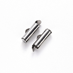 Stainless Steel Color 304 Stainless Steel Slide On End Clasp Tubes, Slider End Caps, Stainless Steel Color, 6x13x4mm, Hole: 3x1.5mm, Inner Diameter: 3mm