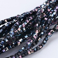 Black Electroplate Glass Beads Strands, Half Plated, Faceted, Cube, Black, 2~2.5x2~2.5x2~2.5mm, Hole: 0.5mm, about 195~200pcs/strand, 16.9~17.5 inch(43~44.5cm)