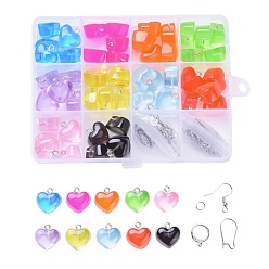Mixed Color DIY 30Pairs Heart Resin Earrings Kits, Including 10 Colors Pendants, Stainless Steel Earrings Findings and Jump Rings, Mixed Color, 16.5x17x9.5mm, Hole: 1.8mm