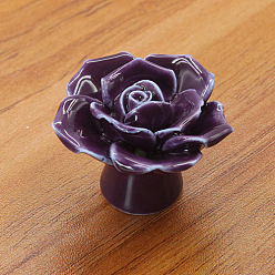 Purple Porcelain Drawer Knob, with Alloy Findings and Screws, Cabinet Pulls Handles for Kitchen Cupboard Door and Bathroom Drawer Hardware, Rose, Purple, 41x34mm