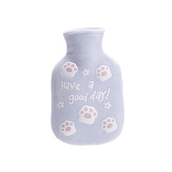Light Steel Blue Cat Paw Print Rubber Hot Water Bottles, with with Soft Fluffy Cover, Hot Water Bag, Light Steel Blue, 187x110mm, Capacity: 350ml