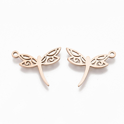 Rose Gold 201 Stainless Steel Pendants, Dragonfly, Rose Gold, 15.5x19x1mm, Hole: 1.4mm