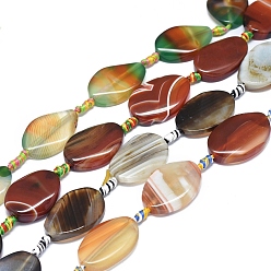 Mixed Color Natural Banded Agate/Striped Agate Beads Strands, Dyed & Heated, Nuggets, Mixed Color, 29~33x21~23x7~8mm, Hole: 1.4mm, about 10pcs/Strand, 15.75 inch(40cm)