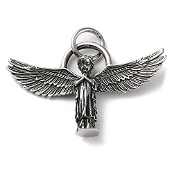 Antique Silver Ion Plating(IP) 304 Stainless Steel Pendants, with Jump Ring, Praying Angel Charm, Antique Silver, 28x44.5x7mm, Hole: 6.8mm