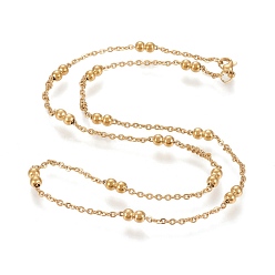 Золотой 304 из нержавеющей стали кабель цепи ожерелья, с бусинками и застежками из лобстера, золотые, 20.28 дюйм (51.5 см)