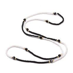 Noir Mauvais œil au chalumeau et perles de verre perles élastiques à la taille chaînes de perles, chaînes de corps d'été, chaînes de bijoux de bikini pour femmes filles, noir, 31-1/2 pouce (80 cm)