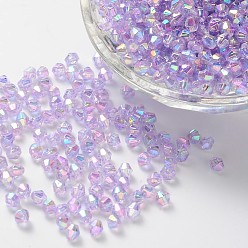 Lilas Perles acryliques transparentes écologiques plaquées couleur bicône ab, lilas, 4x4mm, Trou: 1mm, environ16600 pcs / 500 g