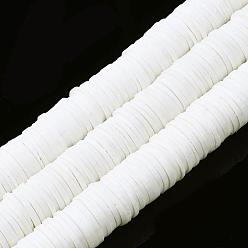White Flat Round Eco-Friendly Handmade Polymer Clay Beads, Disc Heishi Beads for Hawaiian Earring Bracelet Necklace Jewelry Making, White, 10mm