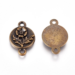 Bronze Antique Liens / connecteurs style tibétain, connecteurs chandeliers, plat et circulaire avec fleur, sans plomb et sans cadmium, bronze antique, 17x11x2mm