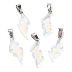 Opalite Opalite Pendants, Lightning Bolt Charms with Stainless Steel Color Plated 201 Stainless Steel Snap on Bails, 31~33x13~14x5mm, Hole: 7.5x4.5mm