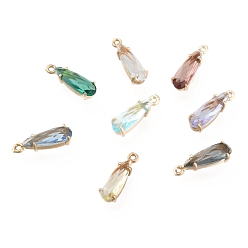 Mixed Color Faceted Glass Pendants, with Golden Tone Brass Open Back Settings, Teardrop, Mixed Color, 14.5x4.5x4mm, Hole: 1mm