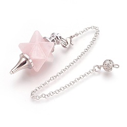 Quartz Rose Pendules de radiesthésie en quartz rose naturel, avec les accessoires en laiton de tonalité de platine, Merkaba Star, 235mm, Trou: 2mm