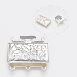 Silver Brass Multi-strand Box Clasps, Silver Color Plated, about 21mm wide, 23mm long, 5mm thick, hole: 1.5mm