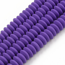 Pourpre Moyen Brin de perles pate polymère faits à la main , plat rond, support violet, 8.5~9x3.5mm, Trou: 1.6mm, Environ 112 pcs/chapelet, 15.75 pouces ~ 16.14 pouces (40~41 cm)