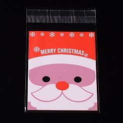 Red Rectangle OPP Cellophane Bags, with Christmas Santa Claus Pattern, Red, 13x8cm, Unilateral Thickness: 0.035mm, Inner Measure: 10x8cm, about 95~100pcs/bag