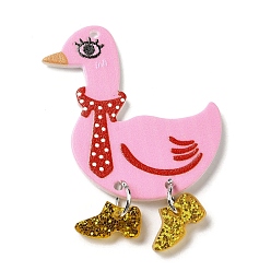 Pearl Pink Printed Acrylic Pendants, with Sequins, Duck Charm, Pearl Pink, 47~48x32~33x2~7mm, Hole: 1.6~1.8mm