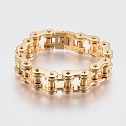 Золотой Мужские 201 из нержавеющей стали браслеты, браслеты для мотоциклов цепи, золотые, 9 дюйм (230 мм), 15x7.5 мм
